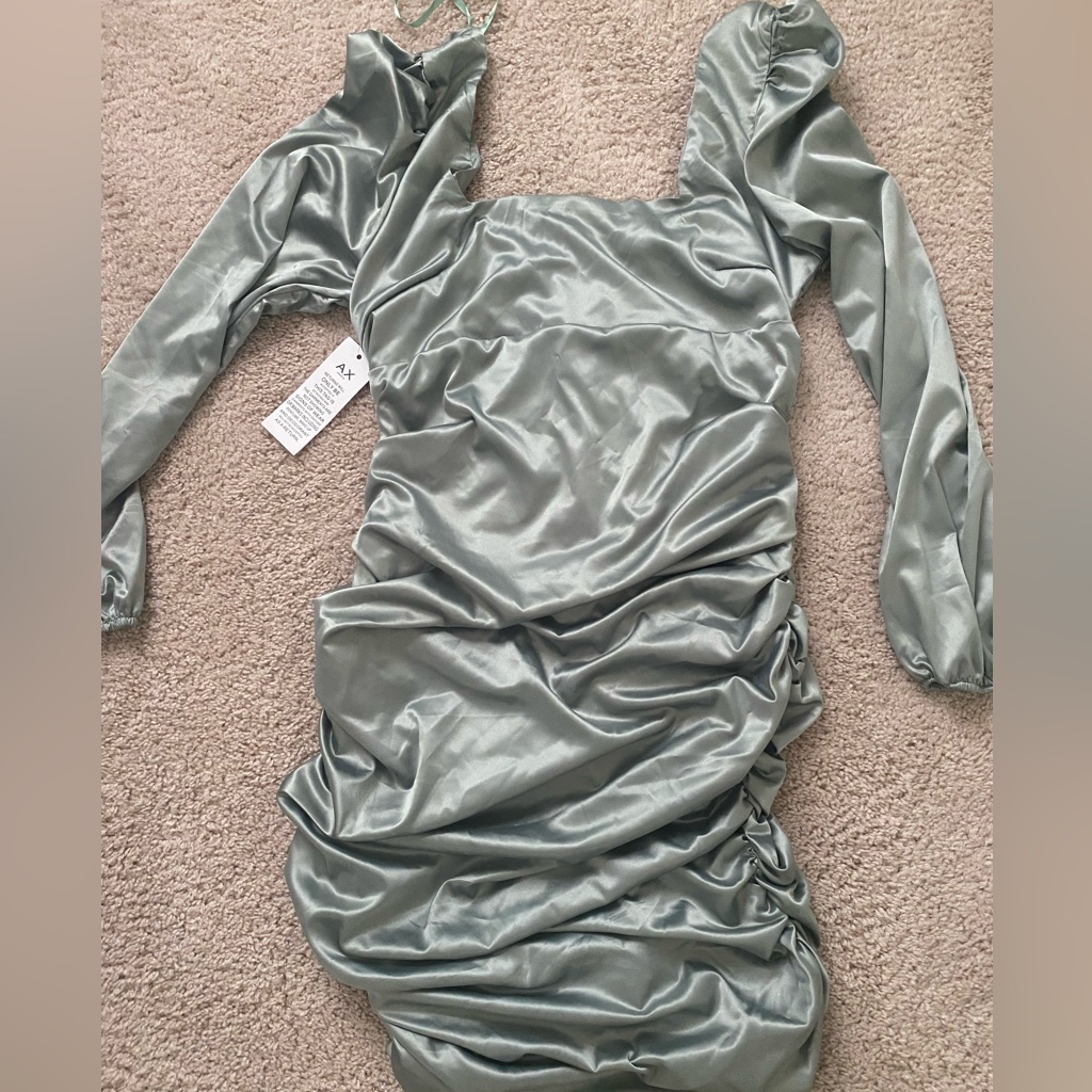 Ax Paris Satin Square Neck Ruched Dress *Brand New*